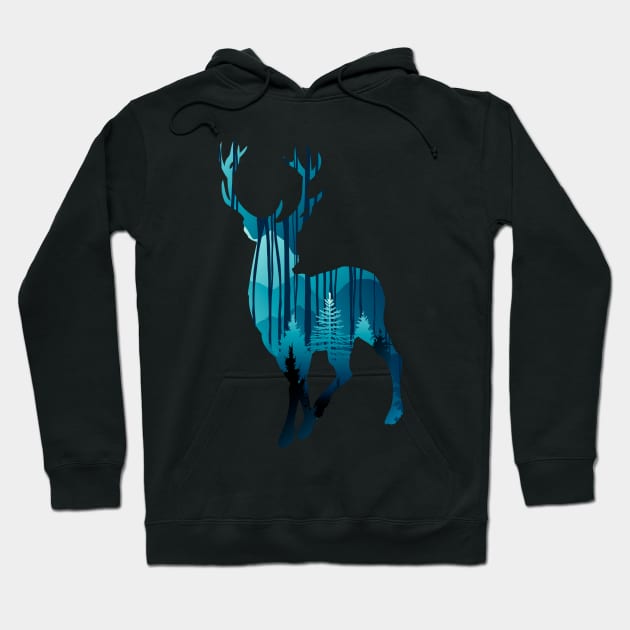 Blue Forest Deer Hoodie by jumpingmaster